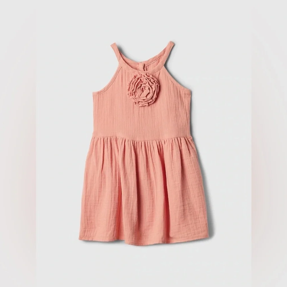 NWT BABYGAP Coral Gauze Fit & Flare‎ Rosette Dress Playful Summer Toddler 18-24M